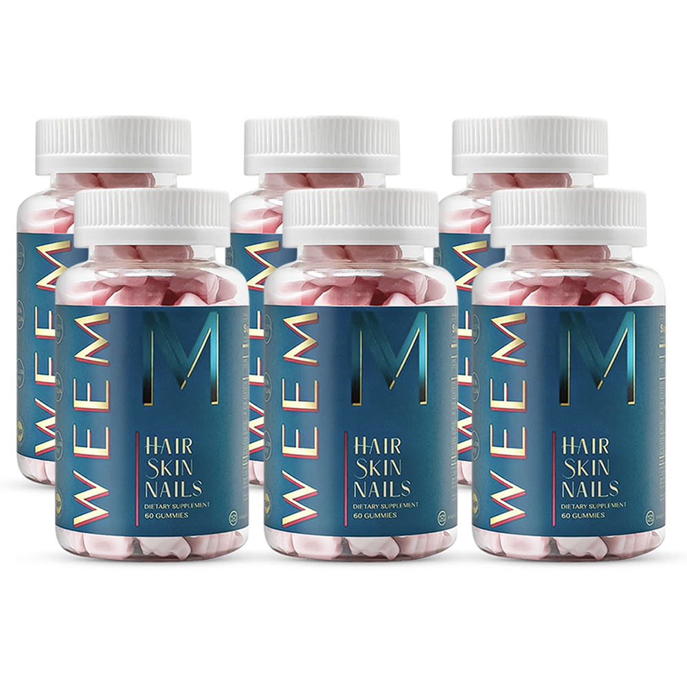 WEEM Hair, Skin, and Nails Gummies | Biotin & Vitamins for Beauty – Pack of 6
